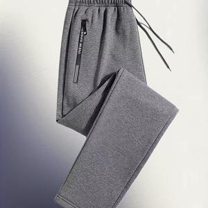 TEMU 남성용 3색 스포츠 조거 팬츠 (지퍼 포켓 및 탄성 드로스트링 허리) - 올 시즌에 적합한 풀 지퍼 피트니스 바지, 레그 캐주얼 롱 팬츠 (커프 디자인), 운동 및 일상복에 적합 (블랙, 그레이 색상)