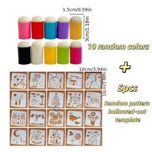 TEMU 스펀지 핑거 페인트 브러시 15개 세트, 다중 요소 속이 빈 스텐실 포함, 다양한 프린팅 패턴 옵션, 재미있는 수제 프린팅 및 페인팅 도구, 페인팅 애호가를 위한 이상적인 선물, DIY 수제 페인팅, 스프레이 페인팅 꽃, 카드 제작, 페이스 페인팅에 적합