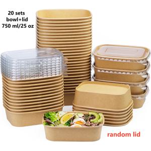 TEMU 20개입 스퀘어 크래프트 페이퍼 보우 뚜껑 포함, 25oz 폴리프로필렌(PP) 다목적 샐러드 박스, 플립 뚜껑, 식사 준비, 테이크아웃, 음식 배달용 - 크리스마스, 추수감사절, 발렌타인데이, 노동절, 지구의 날에 완벽한 선물