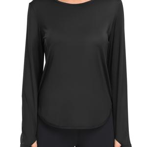 TEMU 중동 제품 여성용 긴팔 티셔츠, 가볍고 통기성 좋은 패셔너블한 스포츠, 요가, 달리기용