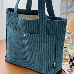 TEMU 오리지널 디자인 가을/겨울 지퍼 신상 코듀로이 출퇴근 숄더 토트백 문학적 스타일 캐주얼 나일론 여성 가방