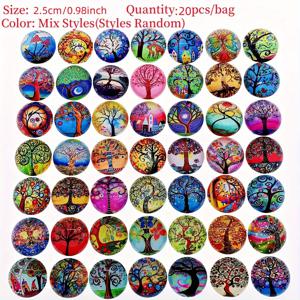 TEMU 2.5Cm 원형 혼합 스타일 생명의 나무 유리 스티커 20개입, 스타일은 랜덤, 수제 재료, DIY 수제 재료