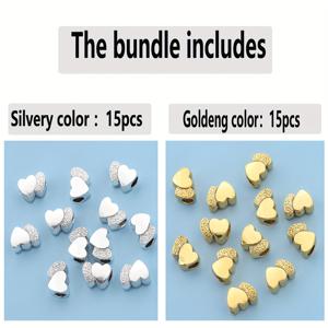 TEMU 3D 대형 구멍 이중 하트 스페이서 비즈 30개/15개입, 12mm 하트 모양 루스 스페이서 비즈, 양면 구멍 하트 루스 비즈, 실목 장식 비즈, 팔찌, 목걸이, 발찌, 귀걸이와 같은 주얼리 프로젝트에 적합