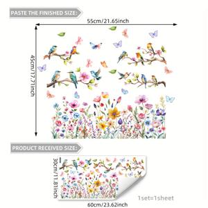 TEMU 봄의 꽃과 새의 가지가 있는 클링 창문 스티커 - 아름다운 꽃과 동물 디자인, 쉽게 붙이는 PVC 필름, 현대적인 스타일, 단용, 집을 장식하는 데 사용|꽃무늬|쉽게 붙이는 필름