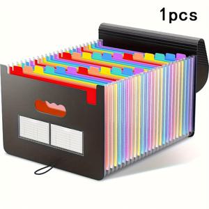TEMU 1개 25포켓 확장형 플라스틱 파일 박스, A4/레터 사이즈 종이/문서/영수증 정리함, 다목적 서류 정리 폴더 - 사무실·학교·가정용