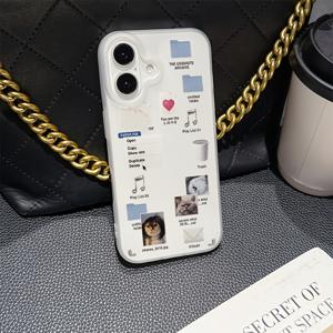 TEMU 한국식 인싸 고양이 파일 귀여운 만화 휴대폰 케이스, 아이폰 16 15 14 13 12 11 프로 맥스 미니 XR XS X 7 8 플러스용, 부드러운 TPU 반투명 무광 후면 커버