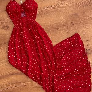 TEMU 여름용 레드 여성 롱 빈티지 물방울 무늬 바캉스 드레스