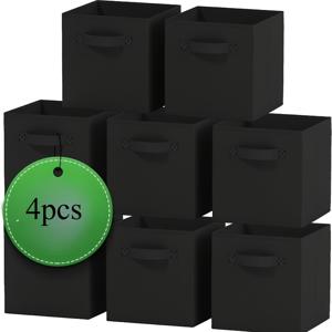 TEMU 접이식 패브릭 수납함 4개 세트 | 접이식 천 정리 바구니 | 아기 옷장 서랍에 적합 | 듀얼 손잡이 장착 | 매력적인 색상으로 제공 (솔리드 그레이)