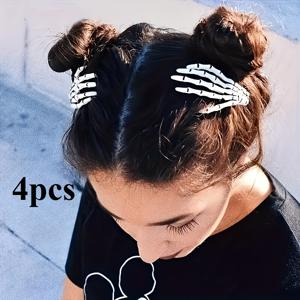 TEMU 4개 세트 해골 발톱 머리핀, 할로윈 호러 테마 코스프레 헤어 액세서리