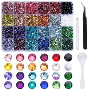 TEMU 9000/17000/30000개 24색 레진 라인스톤 세트 멀티 컬러 플랫백 라운드 논 핫픽스 샤이니 의류 아트 공예 장식 도구 포함 패션 네일 아트 드레스 얼굴 장식 추가