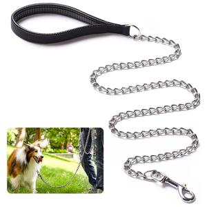 TEMU 헤비 듀티 메탈 강아지 리드줄, 패딩 핸들 포함, 중간 크기견 및 대형견에게 적합, 배터리 없음