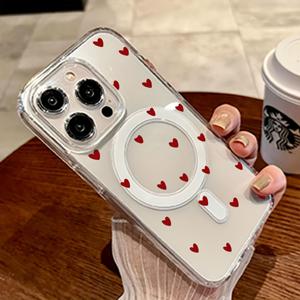TEMU 휴대폰 케이스 - 레드 하트 폰 케이스, 무선 충전 지원, 낙하 방지, 피부 친화적인 마그네틱 케이스, 아이폰 17Promax/17Air/16/15/14Plus/13/12/11 삼성 갤럭시 A56/A55/A54/A36/A35/A26/A25/A16/A15/A06/S25Ultra/S24Fe/S23Plus/S22 호환