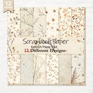 TEMU 12장 스크랩북 용지 6x6'' - 가을 오렌지 노랑 잎사귀 & 별 가을 테마 공예지, DIY 카드 만들기, 저널링, 앨범 배경, 스크랩북 용품용