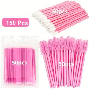 TEMU 150개 속눈썹 연장 키트 - 일회용 마스카라 브러쉬, 브러쉬 및 립 브러쉬, 폴리에스터 브리슬, ABS 플라스틱 핸들, 정확한 속눈썹 적용에 이상적, 속눈썹 연장 용품, 핑크 플라스틱 빨대, 속눈썹 용품, 속눈썹 브러쉬