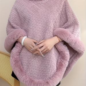 TEMU 플러스 사이즈 - 플러스 사이즈, 여성용 우아한 폰초 숄 케이프 - 두꺼운 부드러운 인조 밍크 펜치 안감 겨울 코트, 라운드넥, 루즈핏 긴소매 케이프 (가을 & 겨울용), 캐주얼 & 포멀한 행사에 적합한 다용도 아우터