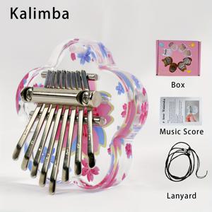 TEMU 칼림바 8음 벚꽃 초보자용 엄지 피아노 - 휴대용 엠비라 스타일 손가락 악기, 음표집 및 튜토리얼 포함 - 핑크 칼림바 엄지 피아노, 선물용 추천 (박스 미포함)