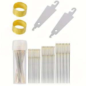 TEMU 34개 골드 컬러 테일 크로스 바늘 자수 바늘 세트, 자수틀 및 조절 가능한 손가락 보호대 포함 - 다양한 사이즈, 자수 및 바느질에 적합, 고품질 DIY 자수 도구