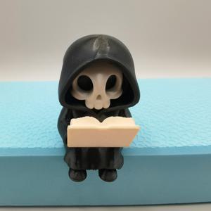 TEMU 수집용 피규어, 책을 사랑하는 사신(죽음) 피규어 - 펼친 책과 해골 디자인의 고딕 판타지 수집용 조각상, 할로윈, 크리스마스, 발렌타인을 위한 내구성 있는 플라스틱 탁상 장식 - 독서가를 위한 귀엽고 으스스한 멕시코 칼라베라에서 영감을 받은 선물