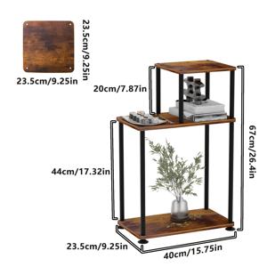 TEMU 26인치 하이 3단 철 & 나무 조합 엔드 테이블 (수납 선반 포함) - 러스틱 농가 스타일, 커피 컬러, 튼튼한 메탈 프레임 & 원목 상판, 거실, 침실, 주방, 욕실, 사무실 복도에 적합, 거실용 엔드 테이블