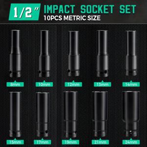 TEMU 에어 임팩트 건용 전문가용 임팩트 소켓 | 열처리 CR-V 스틸, 깊은 육각 디자인으로 미끄럼 방지, 자동차 타이어 제거 및 중형 기계 수리에 필수