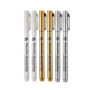 TEMU NVGEMY 메탈릭 마커, 유연한 브러쉬 팁 (1-4mm) | 빠른 건조, 완전한 커버리지 & 화이트, 골드, 실버의 생생한 메탈릭 마감 | 캘리그라피, 카드, 공예 및 전문 예술용