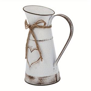 TEMU 러스틱 팜하우스 메탈 피처 화병 - 하트 패턴 & 프리미티브 디자인, 빈티지 샤비 쉭 우유통, 웨딩, 크리스마스 센터피스, 파티, 컨트리 데코용 원통형 꽃병 - 신선한 꽃이나 크리스마스 장식용 내구성 메탈 화병