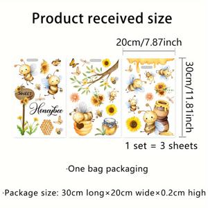 TEMU 3개 세트, 각 20*30cm, 봄 장식 벌 축제 작은 벌 꿀병 나비 정전기 창문 데칼 유리 스티커