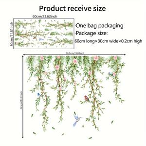 TEMU 봄꽃 & 새 덩굴 창문 클링 - 양면, 전원 필요 없음, 집 & 사무실용 비닐 장식 스티커