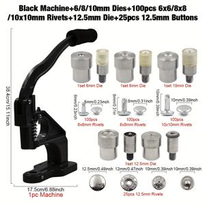 TEMU 양면 네일 세트가 있는 블랙 머신 / 12.5mm 스냅 버튼 몰드 세트 포함 / 4mm 아일렛 몰드 세트 / 9.5mm 속이 빈 5갈래 버튼 몰드 세트 / 12.5mm 재봉 버튼 몰드 세트 포함