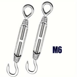 TEMU 산업 스타일 조절 가능한 금속 턴버클 세트 - 2 팩 304 스테인리스 스틸 아이 & 후크 텐셔너 케이블 레일링 M4 M6 M8 벽걸이 기능, 내식성 및 고성능