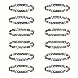 TEMU 여성용 12개/세트 델리시아 킹 고딕 펑크 빈티지 네크리스, 탄력 있는 중공 디자인 - 어떤 의상에도 어울리는 독특한 액세서리
