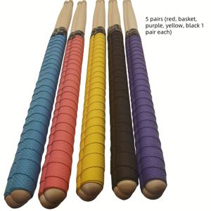 TEMU 프로페셔널 5A 메이플 드럼스틱 5쌍 (10개) - 미끄럼 방지, 땀 흡수 기능, 5가지 색상 (레드, 바스켓, 퍼플, 옐로우 팁, 블랙) - 드러머, 행진대, 녹음실용 - 이상적