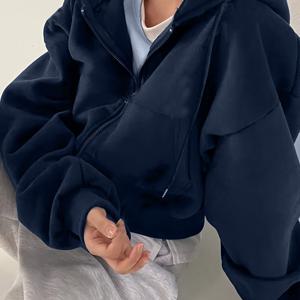 TEMU 솔리드 컬러 후드 패션 재킷, 캐주얼 루즈 드로스트링 아우터, 가을/겨울에 적합, 여성 의류