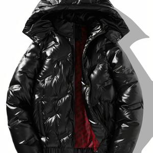 TEMU 남성용 재킷, 분리형 후드, 블랙 골드 반짝이는 표면