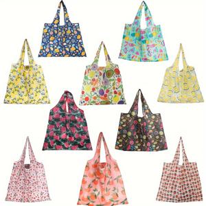 TEMU 손잡이가 있는 10개 재사용 가능한 대형 장바구니, 접이식 쇼핑백, 일상 보관 및 야외 사용