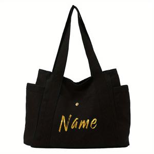 TEMU 맞춤형 이름 대용량 토트백 여성용 가방, 다중 외부 포켓 어깨가방 개인화 인쇄 통근용 다용도 핸드백 쇼핑백