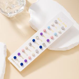 TEMU 여성을 위한 세련되고 쉬운 멀티 컬러 비즈 스터드 귀걸이 12쌍 세트 (1세트). , 주얼리, 선물, 멀티피스 세트로 적합