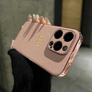 TEMU 아이폰 17 16 15 14 13 12 11 프로 맥스 맞춤형 폰 케이스 - 이름 이니셜 각인 3D 골드 핫 스탬핑 프로세스 럭셔리 도금 범퍼 리치 패턴 인조 가죽 케이스