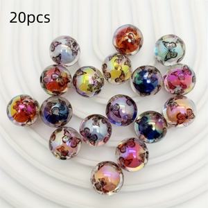 TEMU 16mm 아크릴 나비 프린트 비즈, UV 코팅 라운드 공예 비즈 - DIY 주얼리 만들기, 팔찌, 우정 선물, 열쇠고리, 펜 참용 다색 혼합 팩