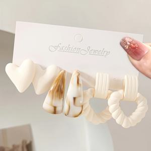 TEMU 여성을 위한 6개 세트 흰색 하트 모양 원형 귀걸이, 및 휴가에 완벽, 발렌타인데이 선물로 이상적