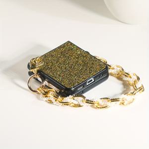 TEMU 휴대폰 케이스 - 진주 끈이 달린 고급스러운 글리터 PC 소재 휴대폰 케이스, 갤럭시 Z 플립3/4/5/6 시리즈 스마트폰 보호용으로 디자인되었습니다.