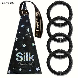 TEMU 4개입 100% 순면 뽕나무 실크 헤어 스크런치 실크 헤어 타이 헤어밴드 포니테일 홀더 단색 헤어 액세서리 리본 선물박스 22모메