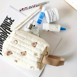 TEMU 자수 별과 달 곰 메이크업 파우치, 귀여운 대용량 휴대용 소형 수납 파우치 (선물 및 엄마용)