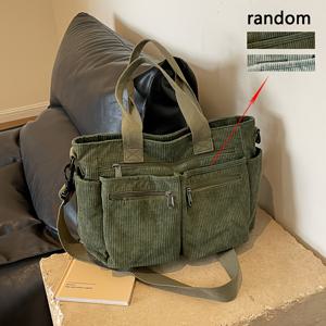 TEMU 일본식 코듀로이 심플 다용도 커뮤터 토트백 학생용 캐주얼 문학적 핸드백 크로스백