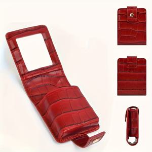 TEMU 미니 스타일리시 립스틱 파우치, 휴대용으로 메이크업을 간편하게 휴대할 수 있어 여성에게 적합합니다. 터치업을 위한 거울이 있는 창의적인 디자인으로 컴팩트한 수납 가방입니다.