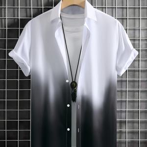 TEMU 남성 캐주얼 셔츠 2024 신상 | 편안하고 통기성 좋은 여름용 가벼운 슬림핏 남성 스트레치 주름 방지 흡습 반팔 드레스 셔츠 그라데이션 컬러 프린트