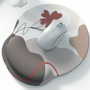 TEMU 미끄럼 방지 PU 베이스가 있는 인체공학적 젤 손목 지지 마우스 패드 - 흰색, 갈색 & 분홍색 추상 꽃무늬 디자인, 사무실 및 가정용 편안한 데스크 액세서리, 우아한 마우스패드