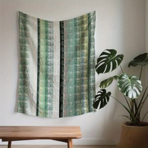 TEMU 1개 패턴 벽걸이 태피스트리, 세탁 가능, 거실·침실·기숙사·캠핑카용, 홈 및 파티 선물, 설치 키트 포함 (그린·그레이·베이지 줄무늬 기하학적 디자인)