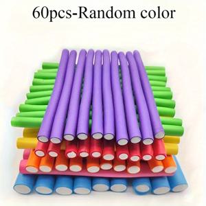 TEMU 60개/세트 헤어 큐링 로드 매직 에어 헤어 롤러 컬링 스틱 소프트 헤어 커들러 폼 플렉시 로드 DIY 스타일링 도구, 무열 컬링 로드 부드러운 휘어진 곡선 머리 스폰지 랜덤 색상