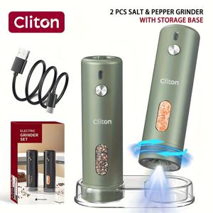 TEMU 충전식 전동 후추 그라인더, 자동 소금 후추 밀 세트 (110ml 용기), 외부 조절 가능한 분쇄도, 화이트 LED 조명 및 원핸드 조작, 주방, 야외, 바베큐 및 선물용
